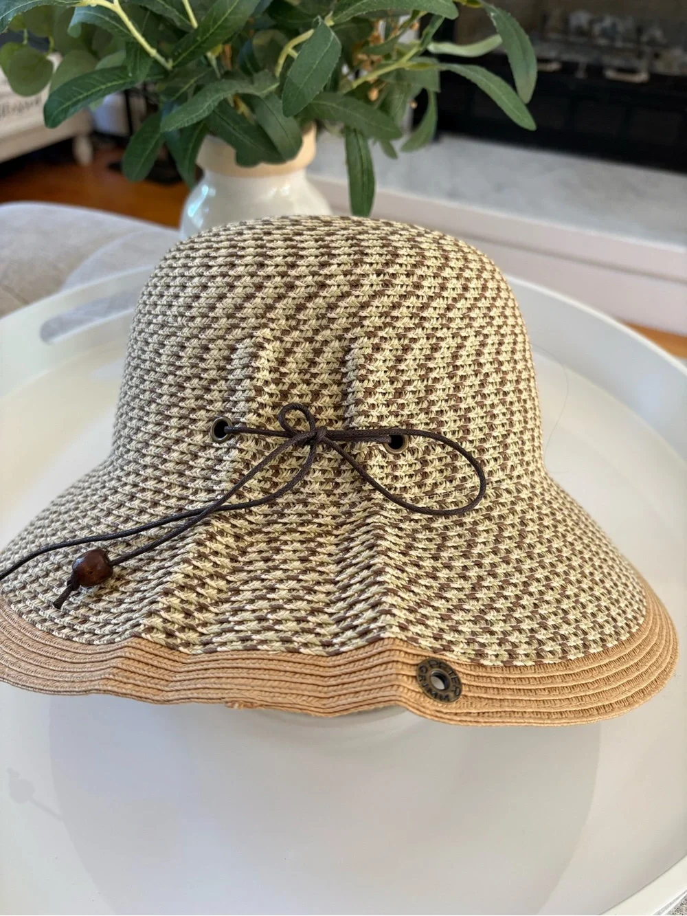 NWOT Peter Grimm Woven Paper Straw Sun Hat Wide Brim One Size Brown Natural